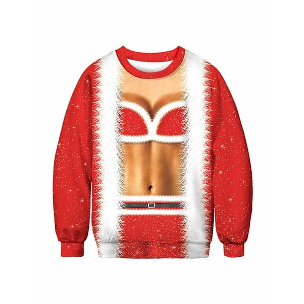 Unisex Christmas Holiday Sweater Sweatshirt Funny 3D Dinosaur Cat Santa Hat Women Men Ugly Xmas Pullover Party Sweater